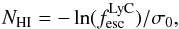 \begin{equation} \nh = - \ln(\mbox{\fesclyc})/\sigma_0, \end{equation}