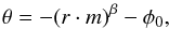\begin{equation} \theta = -(r\cdot m)^{\beta} - \phi_{0}, \label{eq_spiral} \end{equation}
