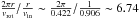 \hbox{$\frac{2\pi r}{v_{\rm rot}}/\frac{r}{v_{\rm in}}\sim\frac{2\pi}{0.422}/\frac{1}{0.906}\sim6.74$}
