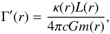 \begin{equation} \Gamma'(r) = \frac{\kappa(r)L(r)}{4 \pi cGm(r)}, \end{equation}