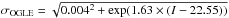 \hbox{$\sigma_{\rm OGLE}=\sqrt{0.004^2+\exp(1.63\times(I-22.55))}$}