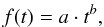 Mathematical equation: $$ f(t)=a \cdot t^{b}, $$