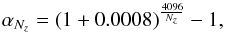 Mathematical equation: \appendix \setcounter{section}{1} \begin{equation} \alpha_{N_{z}} = (1 + 0.0008)^{\frac{4096}{N_{z}}} - 1, \end{equation}