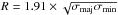 Mathematical equation: \hbox{$R=1.91 \times \sqrt{\sigma_{\rm maj}\sigma_{\rm min}}$}