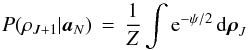 Mathematical equation: \appendix \setcounter{section}{1} \begin{equation} P(\rhoJp | \extvecN) \,=\, \frac{1}{Z} \int {\rm e}^{-\psi/2} \, {\rm d}\rhovecJ \ \label{eqn:rhointB} \end{equation}