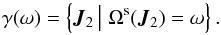 Mathematical equation: \begin{equation} \gamma (\omega) = \left\{ \bm{J}_{2} \, \big| \; \Omega^{\rm s} (\bm{J}_{2}) = \omega \right\} . \label{definition_gamma_disc} \end{equation}