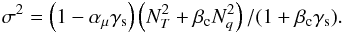 Mathematical equation: \begin{eqnarray} \freq^2 =\left(1-\amu \gammasat \right) \left(\Nt^2+\betacond\Nq^2\right)/(1+\betacond\gammasat). \end{eqnarray}
