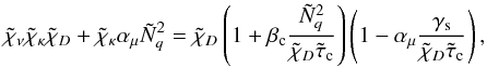 Mathematical equation: \begin{eqnarray} \label{dimensionless_dispersion} \freqnut\freqKt\freqDt+\freqKt\amu\tNq^2 =\freqDt\left(1+ \betacond\frac{\tNq^2 }{\freqDt\ttcond}\right)\left( 1-\amu\frac{\gammasat }{\freqDt\ttcond} \right), \end{eqnarray}