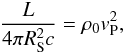 Mathematical equation: \begin{eqnarray} \label{eq:Standoff} \frac{L}{4\pi R_{\rm S}^2 c} =\rho_0 v_{\rm P}^2, \end{eqnarray}