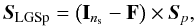 Mathematical equation: \begin{equation} \label{E:slgsi} \begin{aligned} \s_\text{LGSp} = \left(\Id{\ns} - \mathbf{F}\right)\times \s_p, \end{aligned} \end{equation}