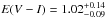 Mathematical equation: \hbox{$E(V-I) = 1.02^{+0.14}_{-0.09}$}
