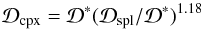 Mathematical equation: \begin{equation} {\cal D}_{\rm cpx} = {\cal D}^\ast ({\cal D}_{\rm spl}/{\cal D}^\ast)^{1.18} \label{eq:cpxdiam} \end{equation}