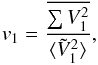 Mathematical equation: \begin{equation} \label{eqt-visi-def} v_1 = {\overline{\sum \Vdip} \over \langle \Vgeo\rangle} , \end{equation}