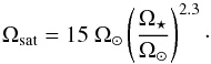 Mathematical equation: \begin{equation} \Omega_\mathrm{sat} = 15~ \Omega_\odot \left( \frac{\Omega_\star}{\Omega_\odot} \right)^{2.3}\cdot \end{equation}