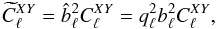 Mathematical equation: \begin{equation} \pC_{\ell}^{XY} = \hatb_\ell^2 C_\ell^{XY} = q_{\ell}^2 b_\ell^2 C_{\ell}^{XY}, \end{equation}