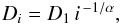 Mathematical equation: \begin{equation} D_i = D_1\, i^{\,-1/\alpha} , \label{sfd1} \end{equation}
