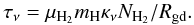 Mathematical equation: \begin{eqnarray} \begin{aligned} \label{equa_tau} \tau_\nu = \mu_\mathrm{H_2}m_\mathrm{H}\kappa_\nu N_\mathrm{H_2}/R_\mathrm{gd}. \end{aligned} \end{eqnarray}