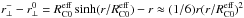 Mathematical equation: \hbox{$r_\perp^- - r_\perp^0 = \RCzeroeff \sinh(r/\RCzeroeff) - r \approx (1/6) r (r/\RCzeroeff)^2$}