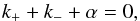 Mathematical equation: \begin{equation} k_++k_-+\alpha=0, \end{equation}