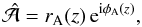 Mathematical equation: \begin{equation} \hat{\cal A}=r_{\rm A}(z) \, {\rm e}^{\ii\phi_{\rm A}(z)}, \end{equation}