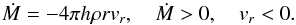 \begin{equation} \dot M=-4\pi h\rho r v_r, \quad \dot M>0,\quad v_r<0. \label{mflux} \end{equation}