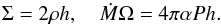 \begin{equation} \Sigma=2\rho h,\quad \dot M \Omega=4\pi \alpha P h. \label{sigma} \end{equation}