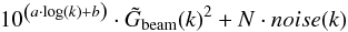 \begin{equation} 10^{\left(a\cdot\log(k) + b\right)}\cdot \tilde{G}_\emr{beam}(k)^2 + N\cdot noise(k) \end{equation}