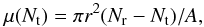 \appendix \setcounter{section}{1} \begin{equation} \mu(N_{\rm t})=\pi r^{2}(N_{\rm r}-N_{\rm t})/A, \end{equation}