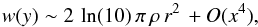 \appendix \setcounter{section}{2} \begin{equation} w( y ) \sim 2 \, \ln(10) \, \pi \, \rho \, r^2 \, + {O}(x^4) \label{Eq:LogNND_k1_pdf_theo_dl0} , \end{equation}