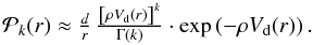 \appendix \setcounter{section}{2} \begin{equation} \begin{array}{ll} { \mathcal P}_k(r ) \approx \frac{d}{r } \, \frac{\left [ \rho V_{\rm d} (r ) \right ]^{k}}{\Gamma(k)} \cdot \exp\left(-\rho V_{\rm d} (r )\right). \\ \label{eq:KNN_End} \end{array} \end{equation}