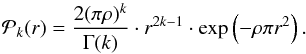 \appendix \setcounter{section}{2} \begin{equation} \mathcal{P}_k(r ) = \frac{2 (\pi \rho)^k}{\Gamma(k)} \cdot r^ {2k-1}\cdot \mathrm{exp}\left(-\rho \pi r^2\right) \label{Eq:RandDistr_knd_k} . \end{equation}