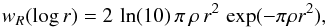 \begin{equation} w_R( \log r ) = 2 \, \ln(10) \, \pi \, \rho \, r^2 \, \exp(- \pi \rho r^2), \label{Eq:1-LogNNS} \end{equation}