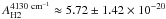 \hbox{$A^{\rm 4130~cm^{-1}}_{\rm H2} \approx 5.72\pm1.42\times10^{-20}$}