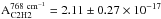 \hbox{$\rm A^{\rm 768~cm^{-1}}_{C2H2} =2.11\pm0.27\times10^{-17}$}