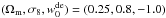 \hbox{$(\Omega_\mathrm{m}, \sigma_8, w_0^\mathrm{de}) = (0.25, 0.8, -1.0)$}