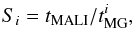 \begin{equation} S_i = t_\mathrm{MALI}/t^i_\mathrm{MG}, \end{equation}