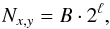 \begin{equation} N_{x,y} = B \cdot 2^{\ell}, \end{equation}