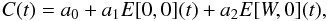 Mathematical equation: \begin{equation} C(t)=a_0+a_1 E[0,0](t)+a_2 E[W,0](t), \label{simplemod} \end{equation}