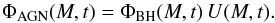 Mathematical equation: \begin{equation} \Phi_{\rm AGN}(M,t)=\Phi_{\rm BH}(M,t)\,U(M,t). \label{s2e5} \end{equation}