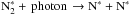 Mathematical equation: \hbox{${\rm N_2^*} + \, \mbox{photon} \, \rightarrow {\rm N^*} + {\rm N^*}$}