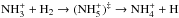 Mathematical equation: \hbox{$\ammoplus + \htwo \rightarrow (\mathrm{NH_5^+})^{\ddag} \rightarrow \ammohplus + {\rm H}$}