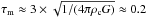 Mathematical equation: \hbox{$\tau_\mathrm{m} \approx 3 \times \sqrt{1/(4\pi \rho_\mathrm{c} G)} \approx 0.2$}