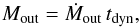 Mathematical equation: \begin{equation} M_{\mathrm{out}}=\dot{M}_{\mathrm{out}}\,t_{\mathrm{dyn}}, \label{E:mdotout_tdyn} \end{equation}