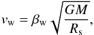 Mathematical equation: \begin{equation} v_{\rm w} = \beta_{\rm w} \sqrt{\dfrac{GM}{R_{\rm s}}}, \end{equation}