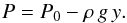 Mathematical equation: \begin{equation} P = P_0 - \rho\,g\,y. \end{equation}
