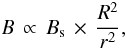 Mathematical equation: $$ B\,\propto\,B_{\rm s}\,\times\,\frac{R^2}{r^2}, $$