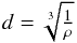 Mathematical equation: \begin{equation} d = \sqrt[3]{\tfrac{1}{\rho}} \end{equation}