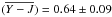 Mathematical equation: \hbox{$(\overline{Y-J}) = 0.64 \pm 0.09$}