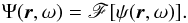 Mathematical equation: \begin{equation} \Psi(\br, \omega) = \mathscr{F}[\psi(\br,\omega)]. \end{equation}