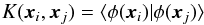 Mathematical equation: \begin{equation} K({{\vec x}_i,{\vec x}_j}) = \langle \phi({\vec x}_i) | \phi({\vec x}_j) \rangle \label{positive semi-definite} \end{equation}